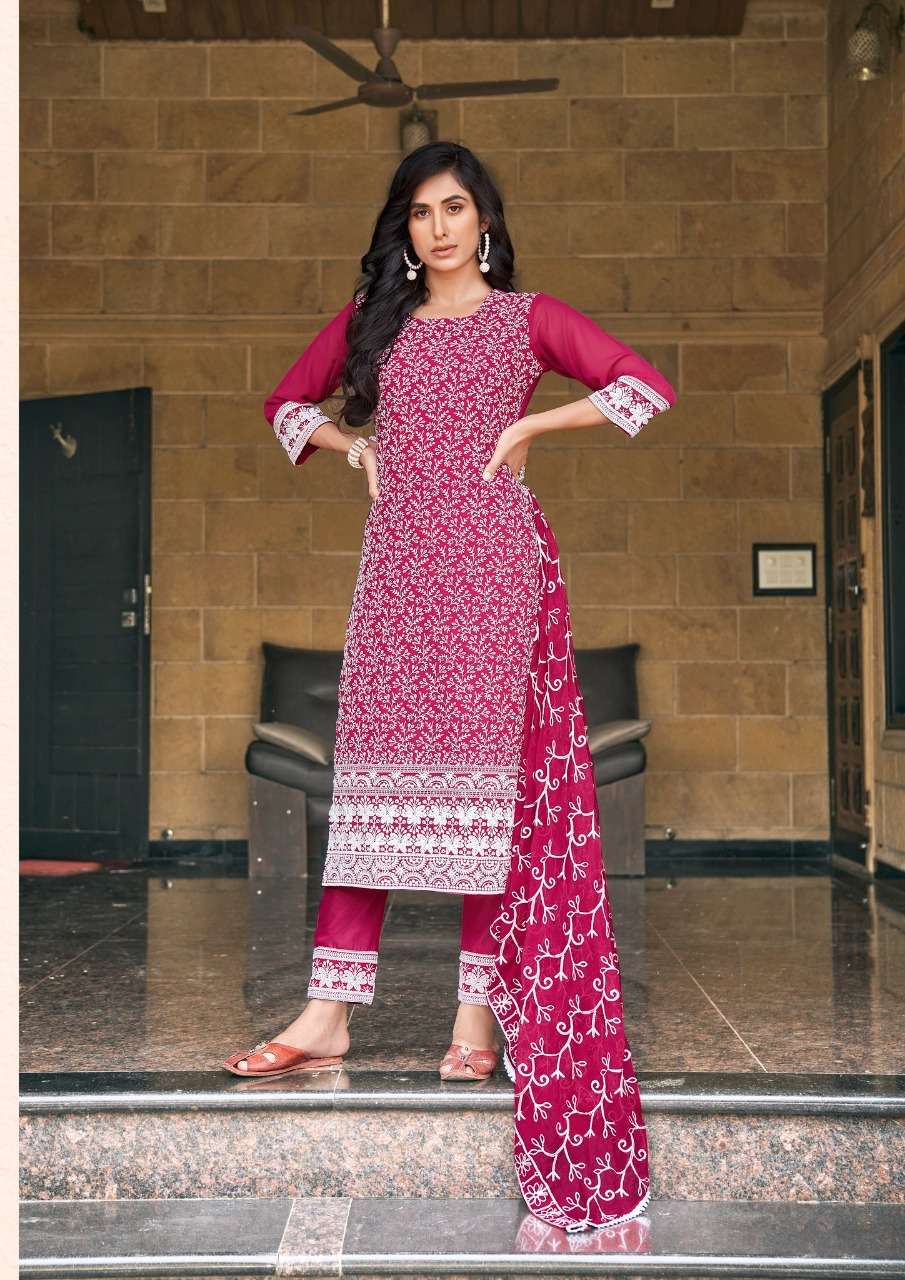 ZOYA VOL 2 BY PARRA STUDIO BRAND FABRIC GEORGETTE KURTI WITH SHIFALI WORK WITH INNER FABRIC SATIN PANT WITH NAZMIN CHAIN WORK DUPATTA WHOLESALER AND DEALER
